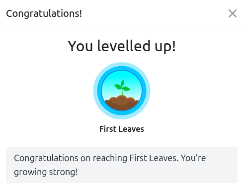 Screenshot of the level up pop-up notification